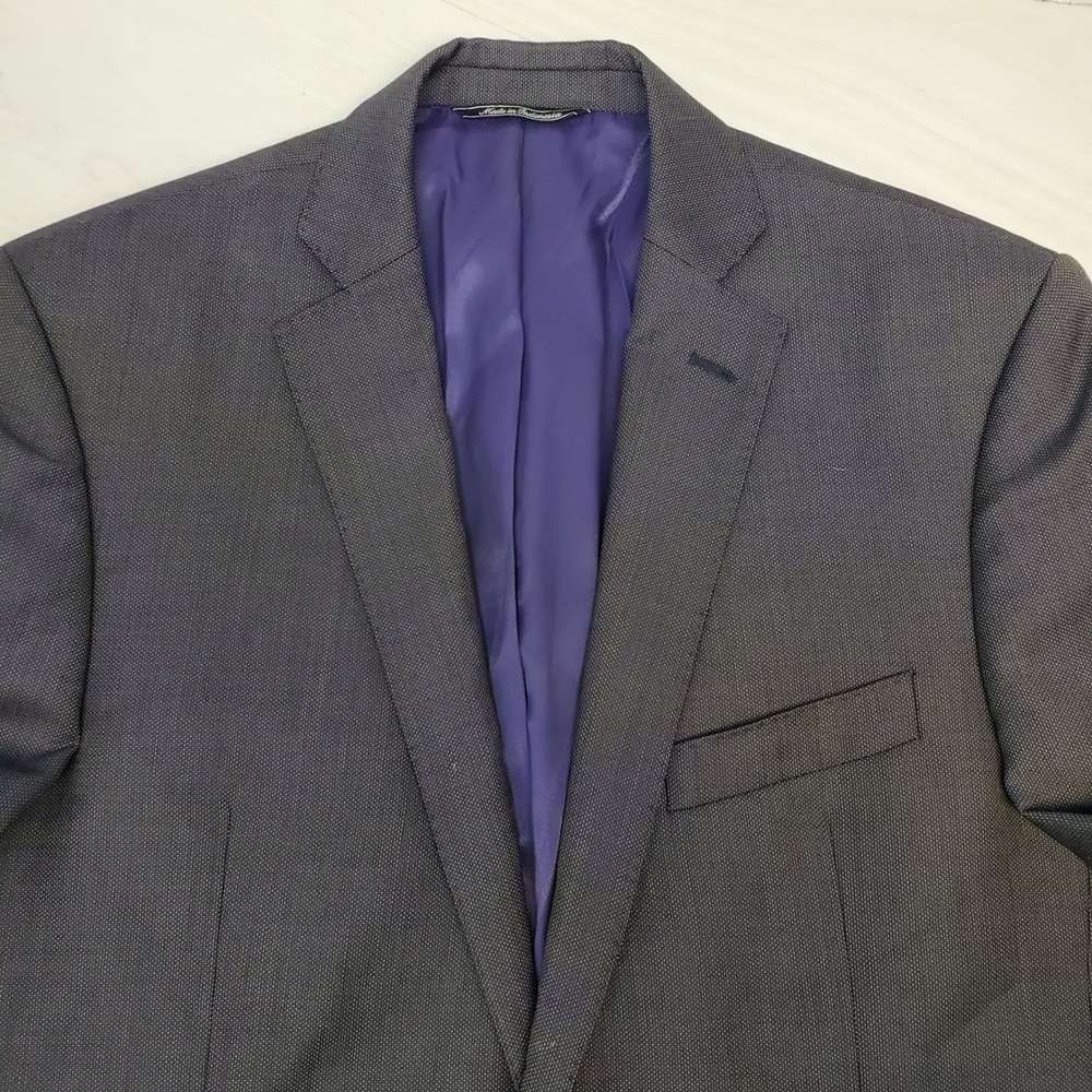 Saks Fifth Avenue RED Mens 40R Trim Fit 100% Wool Blazer Grey Blue Wedding Guest